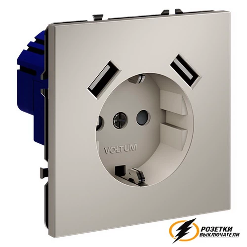 Розетка с USB зарядкой 2 порта, А 3,2 mA Voltum S70 кашемир VLS040402