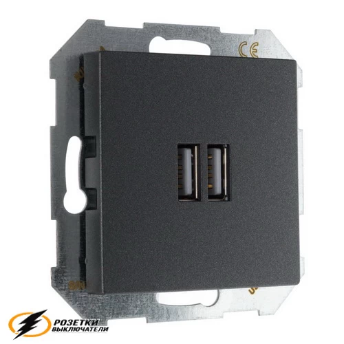 Зарядка USB 2 порта А+A 3,4mA Liregus Epsilon-Retro антрацит
