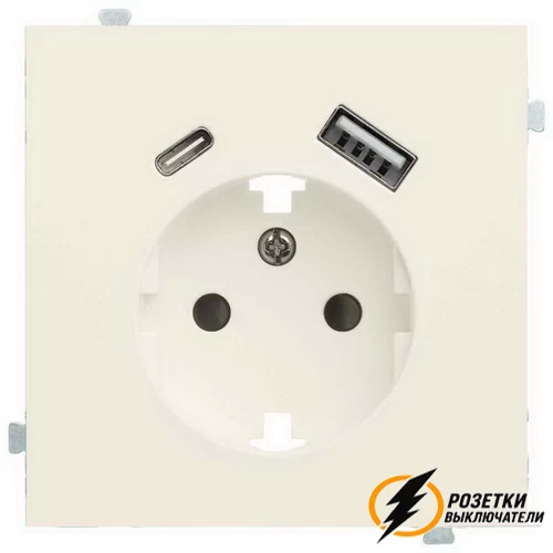 Розетка с USB зарядкой 2 порта А+C 2,4mA Rikett кремовый сатин
