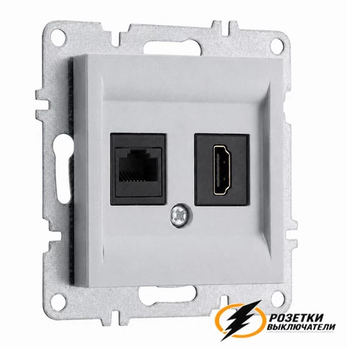 Розетка двойная HDMI + Internet rj45 cat 6 розетка Arvia металлик