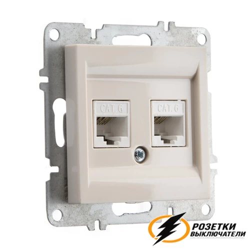 Розетка компьютерная rj45 двойная cat 6e Arvia бежевая