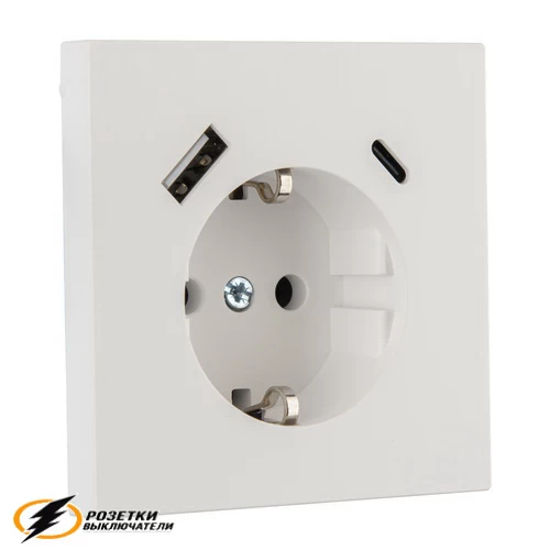Розетка с USB зарядкой 2 порта А+C 3,4mA Liregus Modern молочная