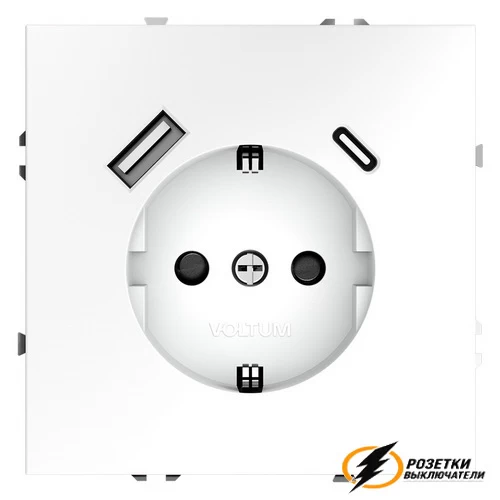 Розетка с USB зарядкой 2 порта, А+C 3,2 mA Voltum S70 белая матовая VLS040501