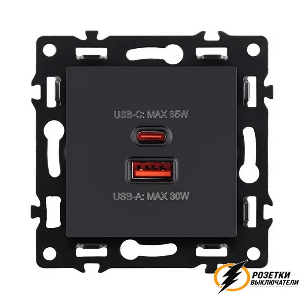 Зарядка USB 2 порта А+C 6000mA 65Вт Brionilux G черная матовая