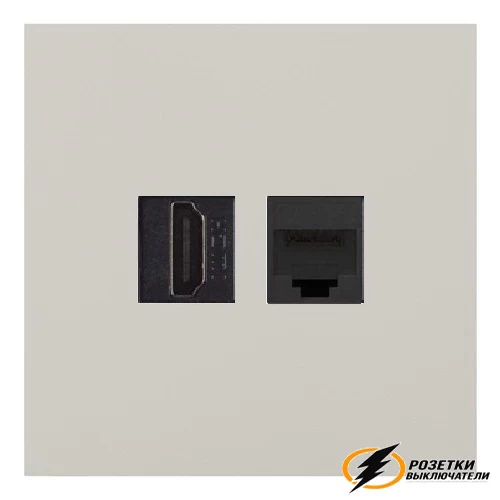 Розетка двойная HDMI + интернет rj45 cat 5 Rikett лен