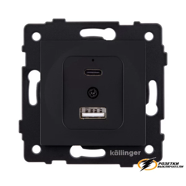 Зарядка USB 2 порта А+C 3000mA 20Вт Kollinger Aspekt черная матовая