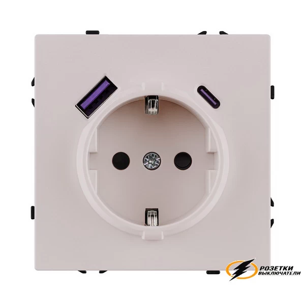 Розетка с USB зарядкой 2 порта А+C 2400mA Kollinger Eclipse кашемир