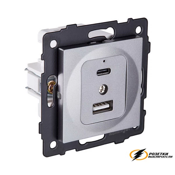Зарядка USB 2 порта А+C 3000mA 20Вт Kollinger Aspekt серая