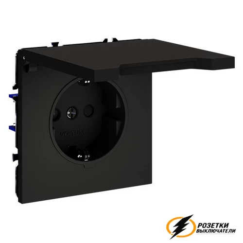 Розетка с крышкой ip40 16а 250в Voltum S70 черный VLS040307