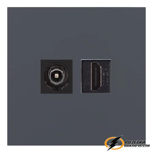 Розетка двойная HDMI + ТВ розетка Rikett базальт