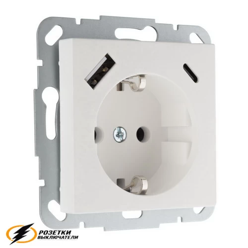 Розетка с USB зарядкой 2 порта А+C 3,4mA Liregus Epsilon-Retro белая матовая
