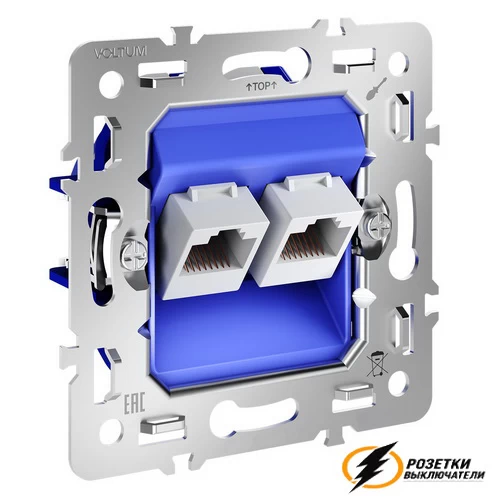 Розетка компьютерная rj45 двойная cat 6 Voltum S70 Metal никель VLSM001411+VLS0602M
