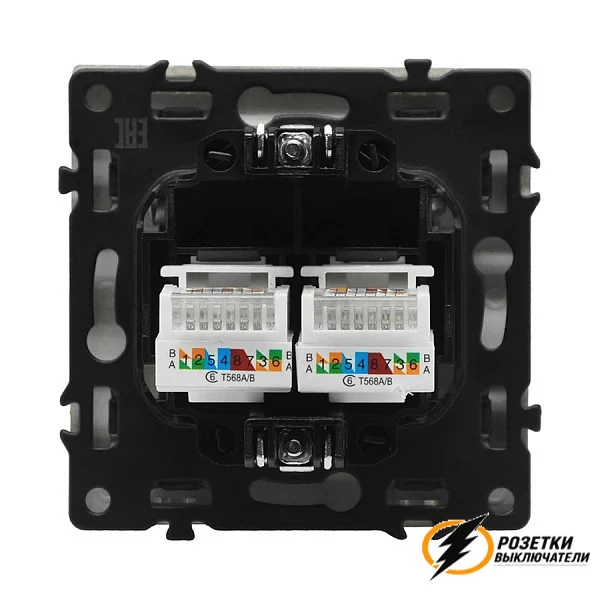 Розетка компьютерная rj45 двойная cat 6 Brionilux G черная матовая