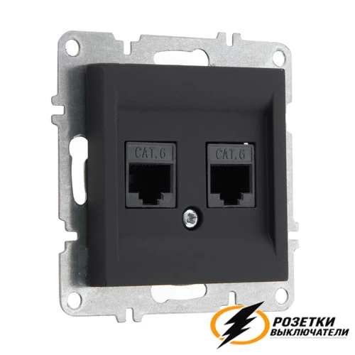 Розетка компьютерная rj45 двойная cat 6e Arvia черная софт