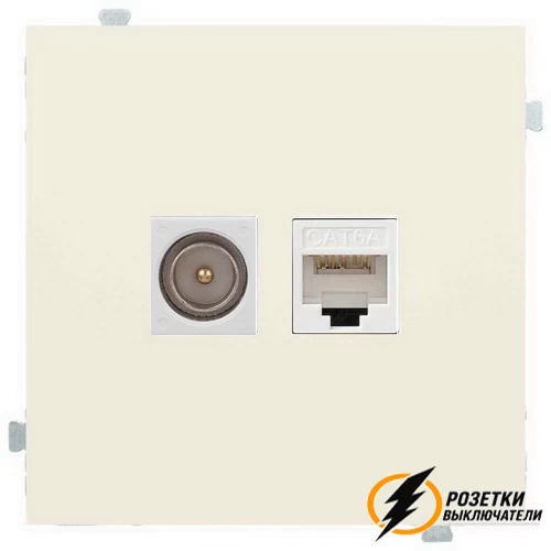 Розетка тв и интернет rj45 cat 5 Rikett кремовый сатин