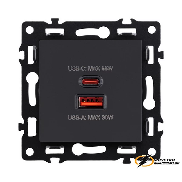 Зарядка USB 2 порта А+C 6000mA 65Вт Kollinger Asthetik черная матовая