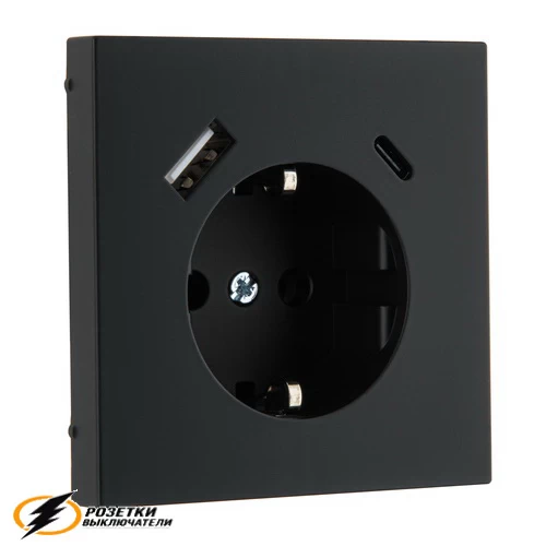 Розетка с USB зарядкой 2 порта А+C 3,4mA Liregus Modern черная