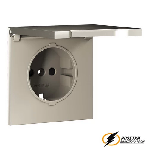 Розетка с крышкой ip40 16а 250в Voltum S70 Metal никель VLSM000811+VLS0401M
