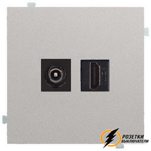 Розетка двойная HDMI + ТВ розетка Rikett платина