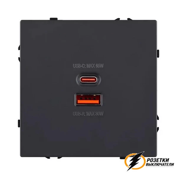 Зарядка USB 2 порта А+C 6000mA 65Вт Brionilux Z черная матовая