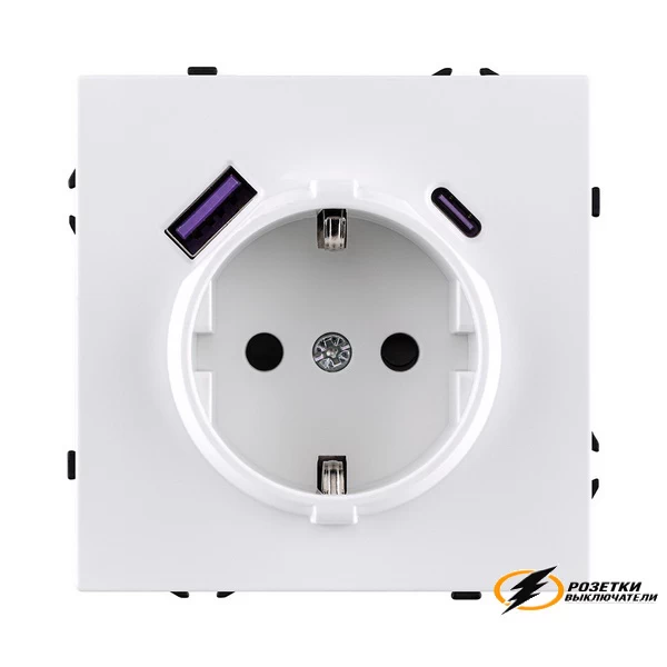 Розетка с USB зарядкой 2 порта А+C 2400mA Kollinger Eclipse белая