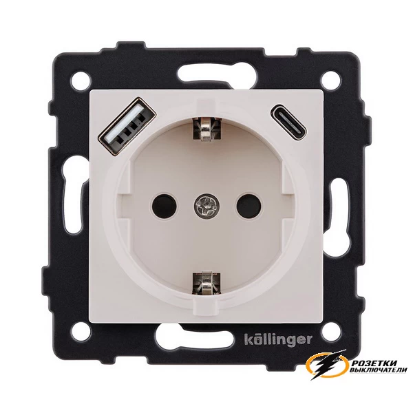 Розетка с USB зарядкой 2 порта А+C 2400mA Kollinger Aspekt кашемир