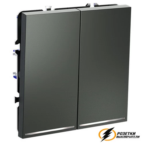Выключатель проходной двухклавишный с подсветкой Voltum S70 титан VLS020405