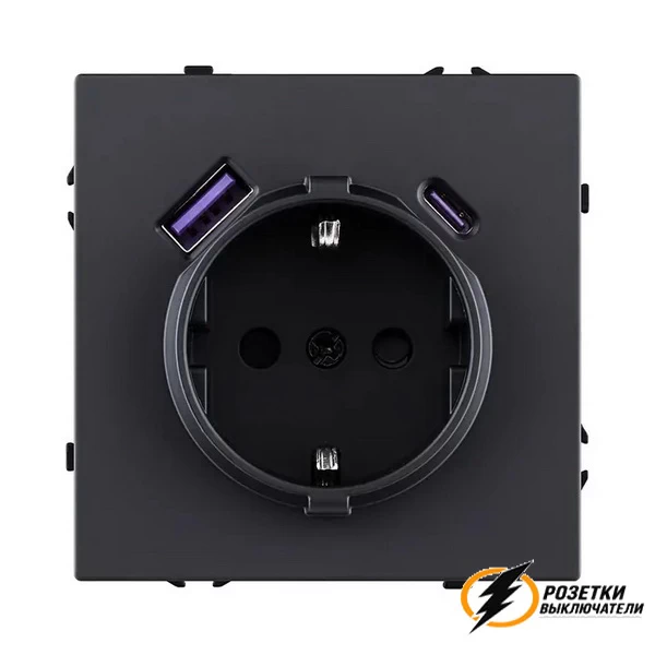 Розетка с USB зарядкой 2 порта А+C 2400mA Brionilux Z черная матовая