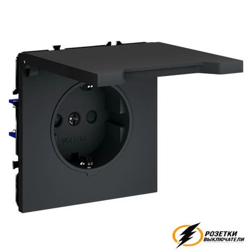 Розетка с крышкой ip40 16а 250в Voltum S70 графит VLS040306