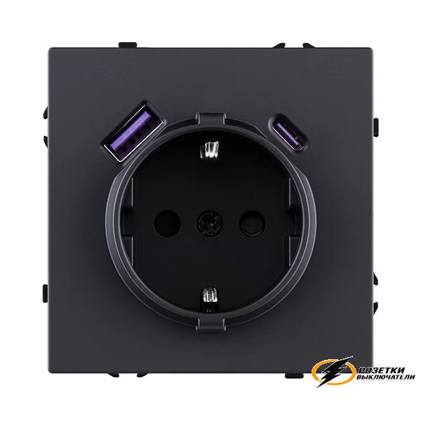 Розетка с USB зарядкой 2 порта А+C 2400mA Kollinger Eclipse черная
