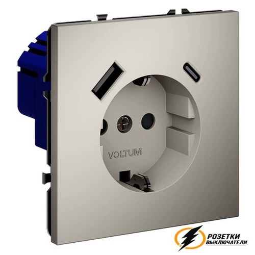 Розетка с USB зарядкой 2 порта, А+C 3,2 mA Voltum S70 кашемир VLS040502