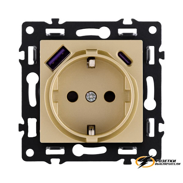 Розетка с USB зарядкой 2 порта А+C 2400mA Kollinger Asthetik золото