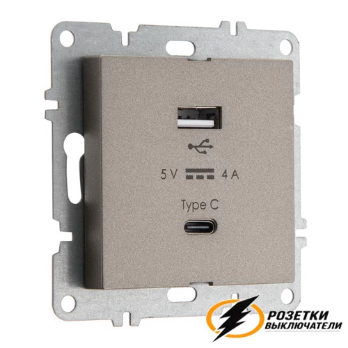 Зарядка USB 2 порта А+C 4000mA 20В Arvia мокко