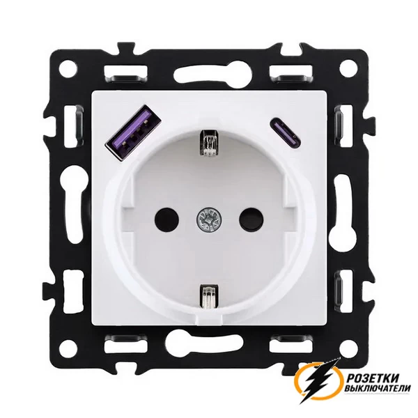 Розетка с USB зарядкой 2 порта А+C 2400mA Brionilux G белая матовая