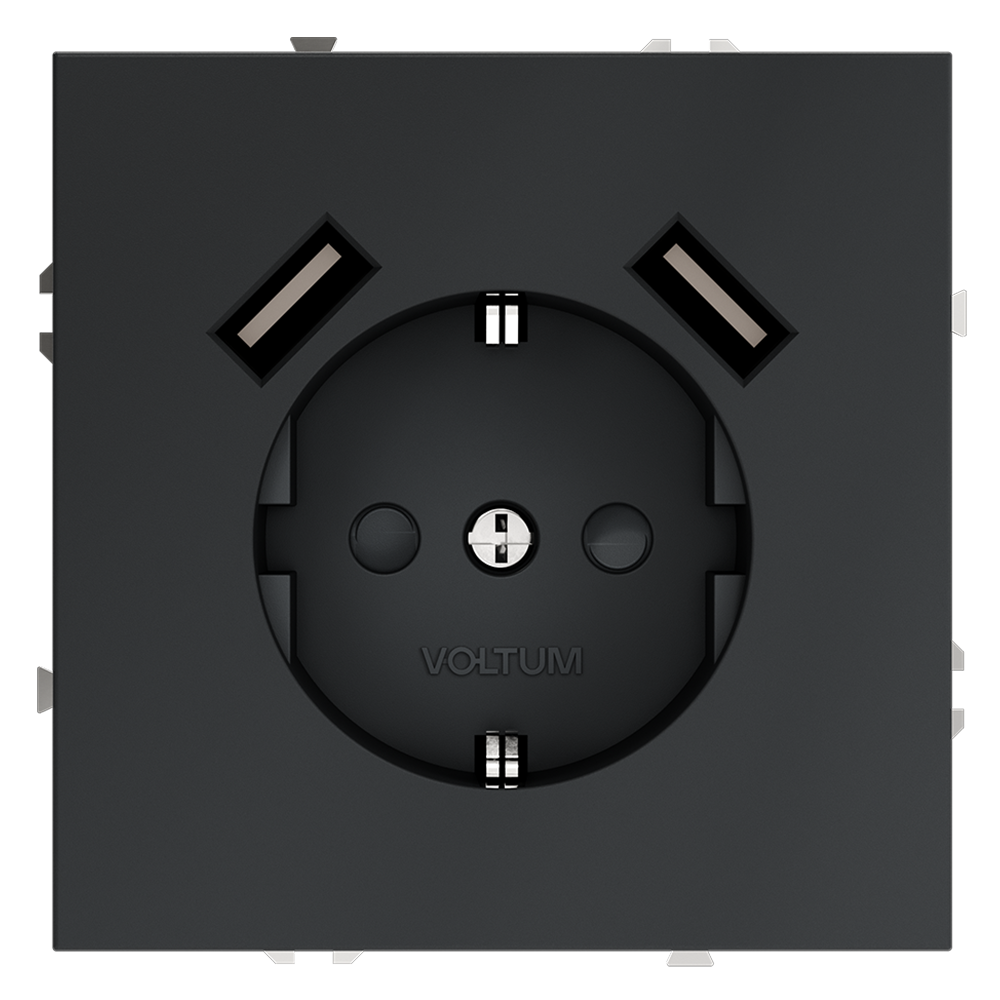 Розетка с USB зарядкой 2 порта, А 3,2 mA Voltum S70 графит VLS040406