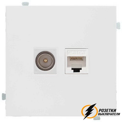 Розетка тв и интернет rj45 cat 5 Rikett белый сатин
