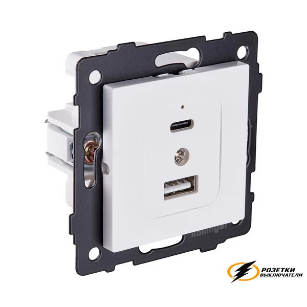Зарядка USB 2 порта А+C 3000mA 20Вт Kollinger Aspekt белая матовый
