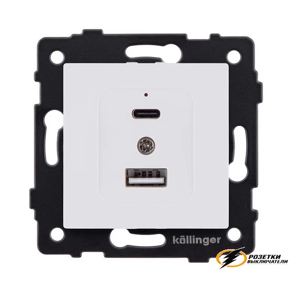 Зарядка USB 2 порта А+C 3000mA 20Вт Kollinger Aspekt белая матовый