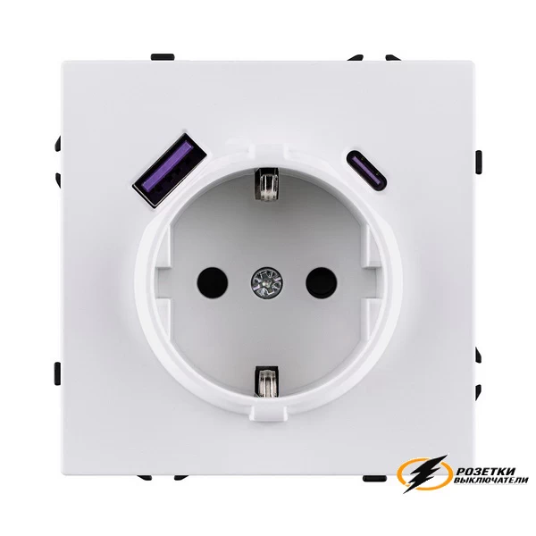 Розетка с USB зарядкой 2 порта А+C 2400mA Kollinger Eclipse белая
