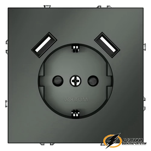 Розетка с USB зарядкой 2 порта, А 3,2 mA Voltum S70 титан VLS040405