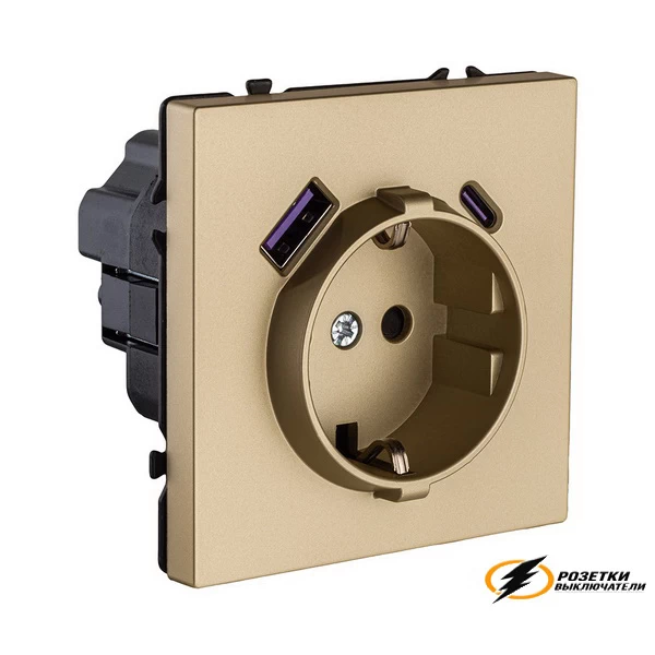 Розетка с USB зарядкой 2 порта А+C 2400mA Kollinger Eclipse золото