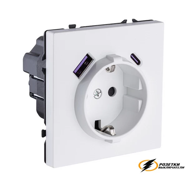Розетка с USB зарядкой 2 порта А+C 2400mA Kollinger Eclipse белая