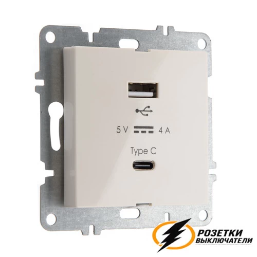 Зарядка USB 2 порта А+C 4000mA 20В Arvia бежевая