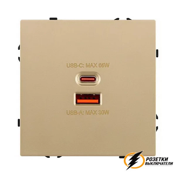 Зарядка USB 2 порта А+C 6000mA 65Вт Brionilux Z золото матовое
