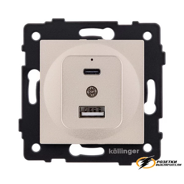 Зарядка USB 2 порта А+C 3000mA 20Вт Kollinger Aspekt золото