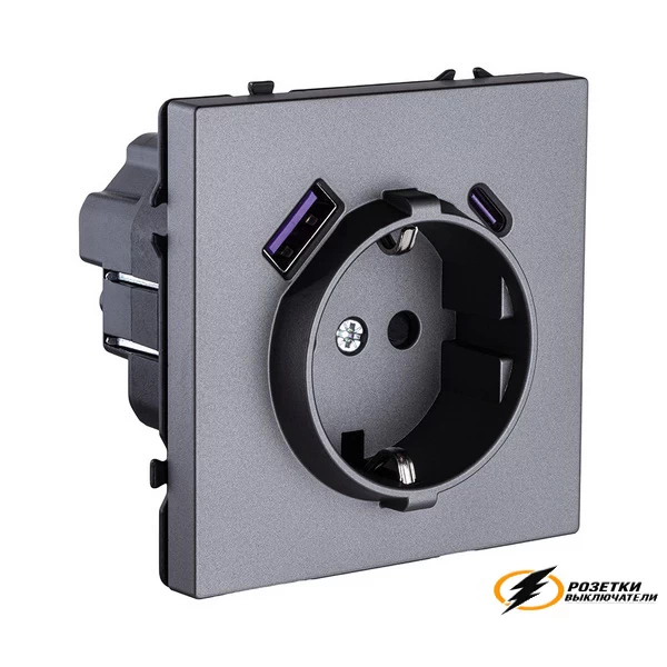 Розетка с USB зарядкой 2 порта А+C 2400mA Kollinger Eclipse серая