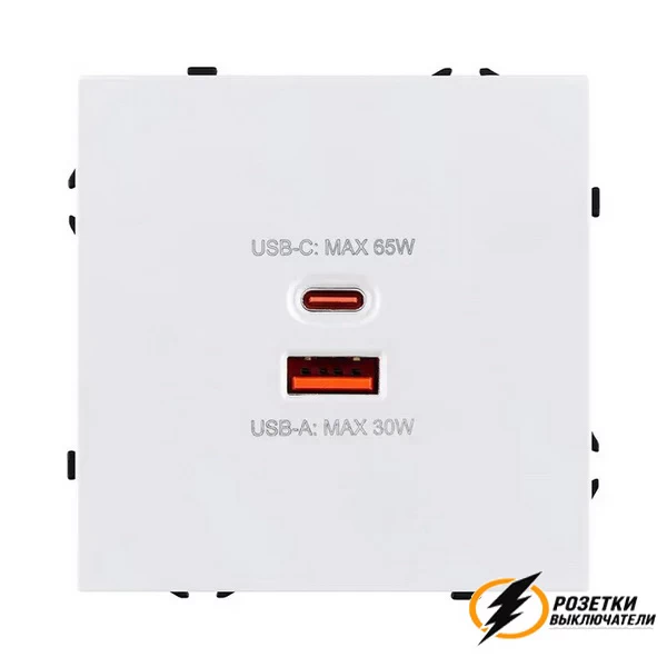 Зарядка USB 2 порта А+C 6000mA 65Вт Brionilux Z белая матовая