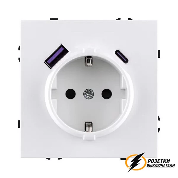 Розетка с USB зарядкой 2 порта А+C 2400mA Brionilux Z белая матовая