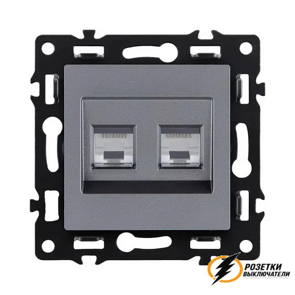 Розетка компьютерная rj45 двойная cat 6 Brionilux G серая матовая