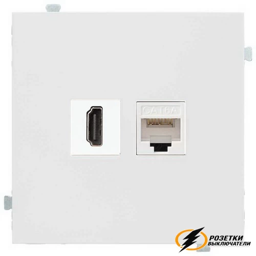 Розетка двойная HDMI + интернет rj45 cat 5 Rikett белый сатин